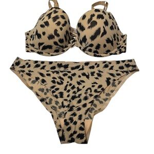 STELLA MCCARTNEY LEOPARD LINGERIE SET, 34D BRA +PANTY, NUDE/BLACK, LUXERIOUS